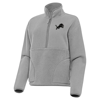 Women's Antigua Gray Detroit Lions Brushed Carbon Figure Half-Zip Pullover Sweatshirt