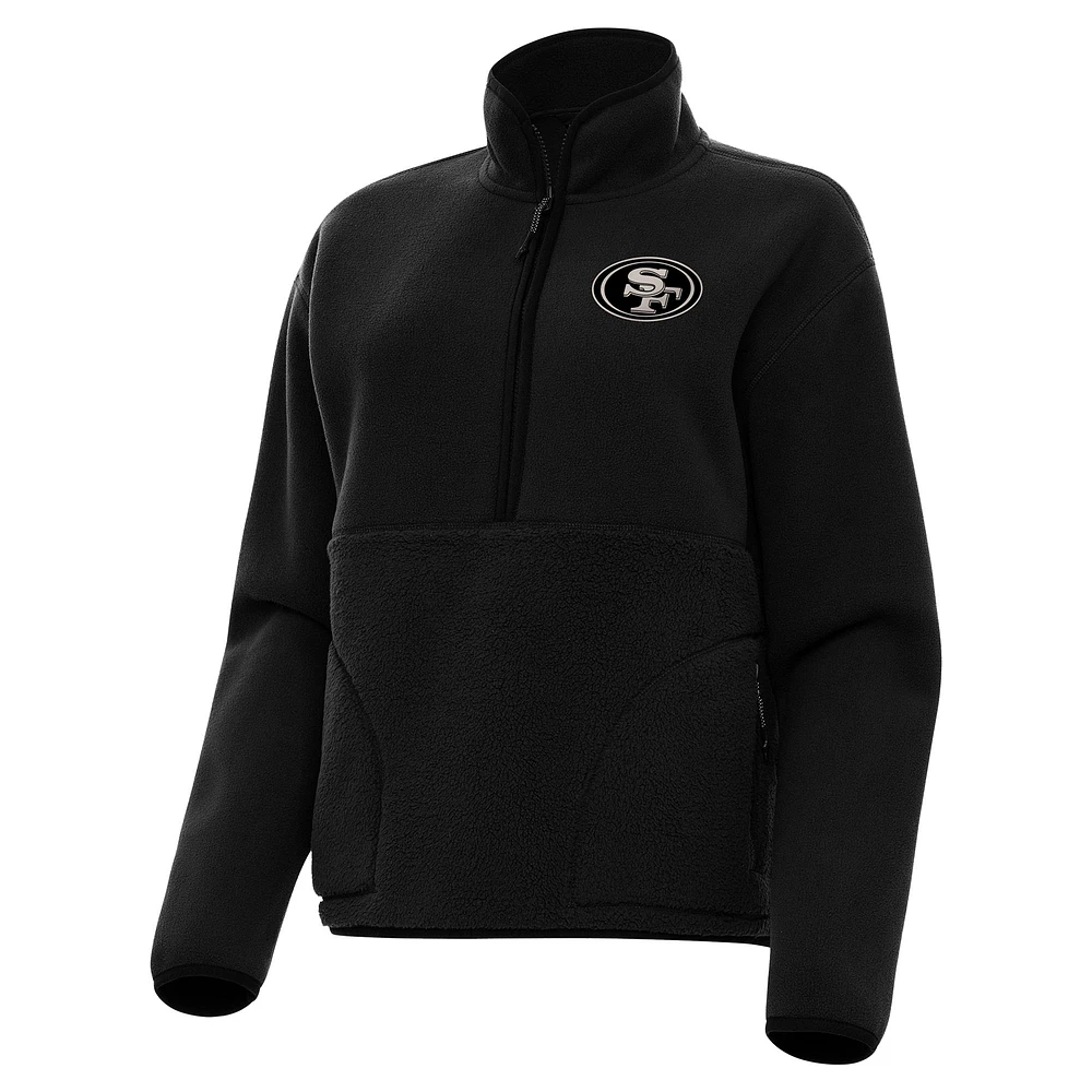 Women's Antigua Black San Francisco 49ers Brushed Carbon Figure Half-Zip Pullover Sweatshirt
