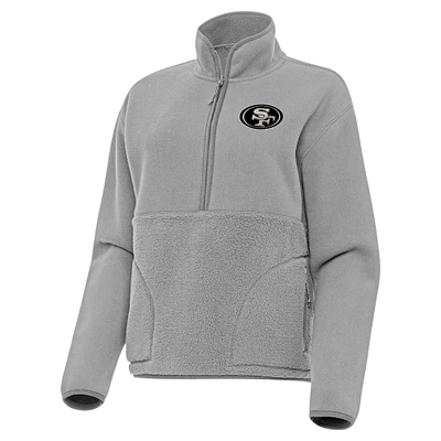 Women's Antigua Gray San Francisco 49ers Brushed Carbon Figure Half-Zip Pullover Sweatshirt