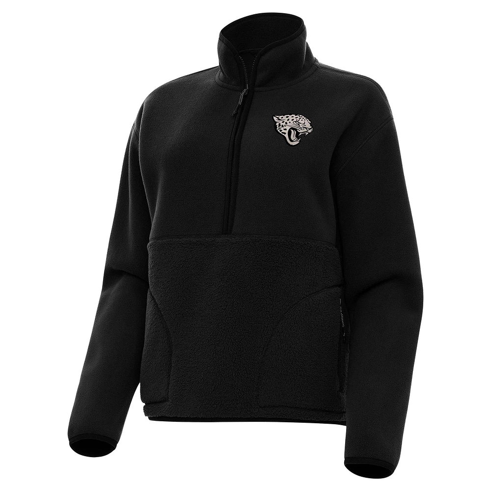 Women's Antigua Black Jacksonville Jaguars Brushed Carbon Figure Half-Zip Pullover Sweatshirt
