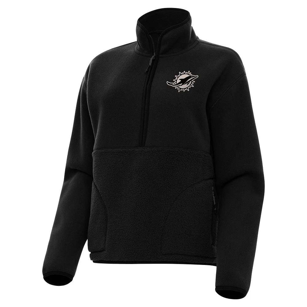 Women's Antigua Miami Dolphins Brushed Carbon Figure Half-Zip Pullover Sweatshirt