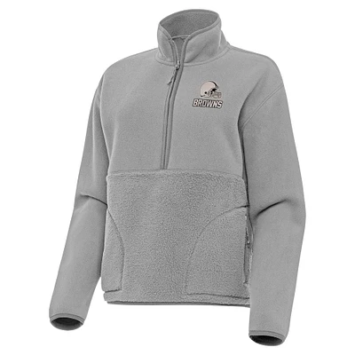 Women's Antigua Gray Cleveland Browns Brushed Carbon Figure Half-Zip Pullover Sweatshirt