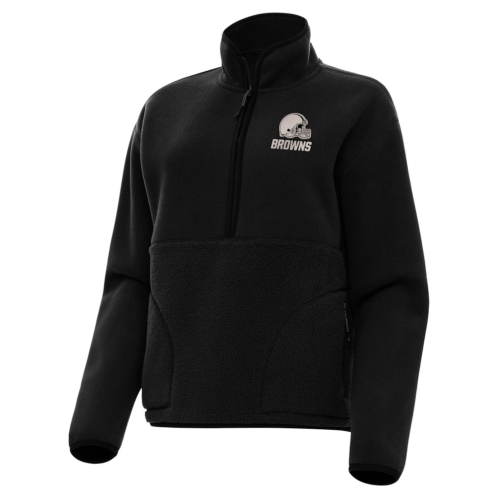 Women's Antigua Black Cleveland Browns Brushed Carbon Figure Half-Zip Pullover Sweatshirt