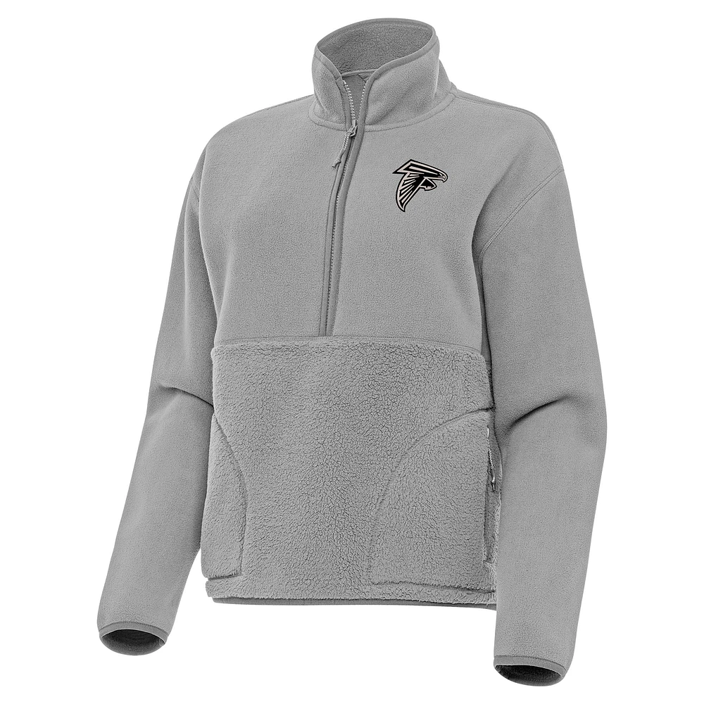 Women's Antigua Gray Atlanta Falcons Brushed Carbon Figure Half-Zip Pullover Sweatshirt