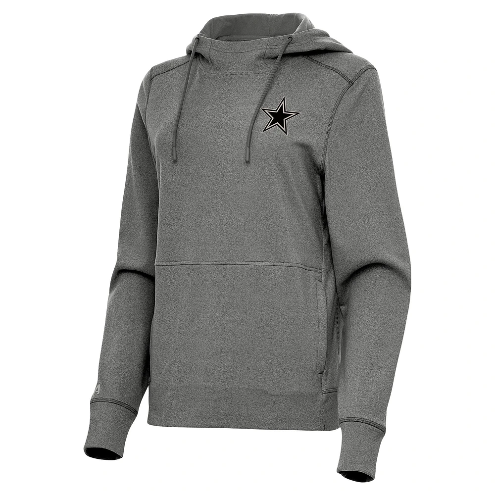 Women's Antigua Heather Black Dallas Cowboys Justice Pullover Hoodie