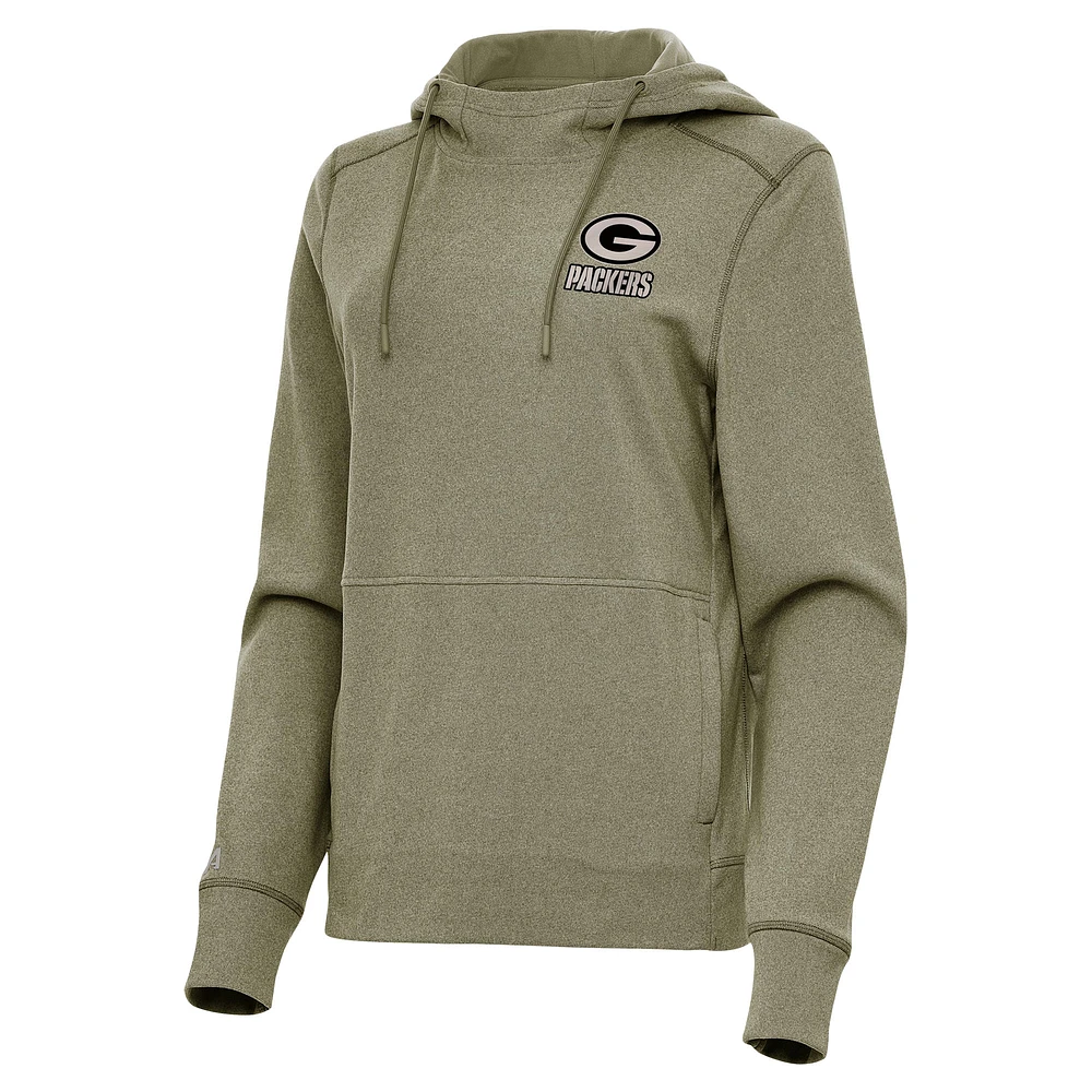 Women's Antigua Olive Green Bay Packers Justice Pullover Hoodie