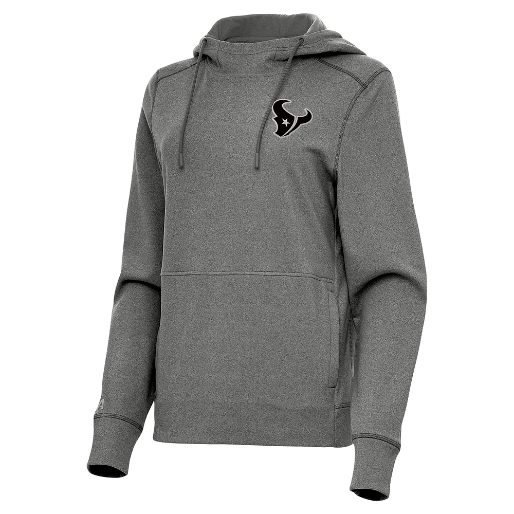 Women's Antigua Heather Black Houston Texans Justice Pullover Hoodie