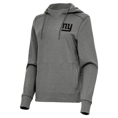 Women's Antigua Heather Black New York Giants Justice Pullover Hoodie