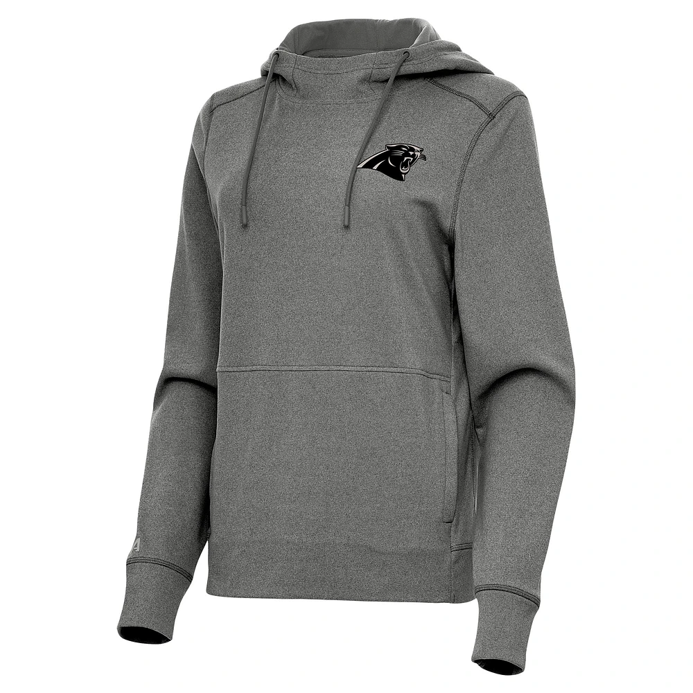Women's Antigua Heather Black Carolina Panthers Justice Pullover Hoodie