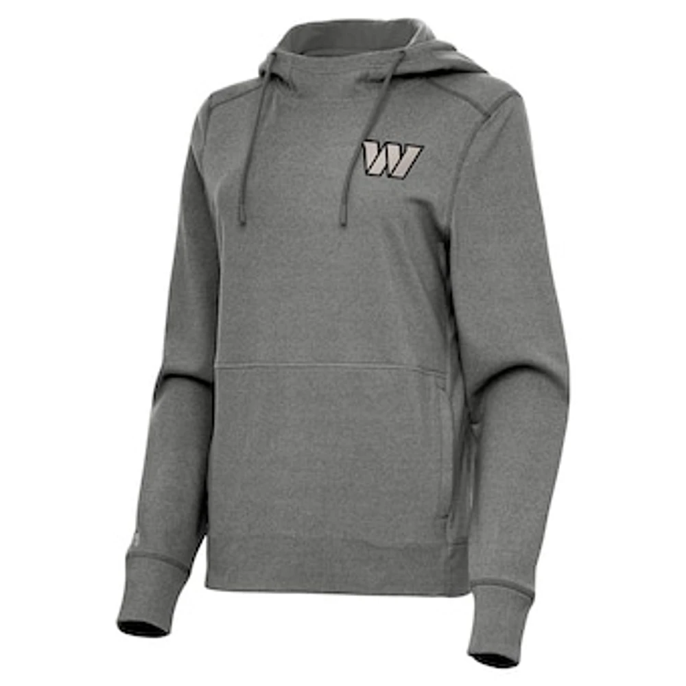 Women's Antigua Heather Black Washington Commanders Justice Pullover Hoodie
