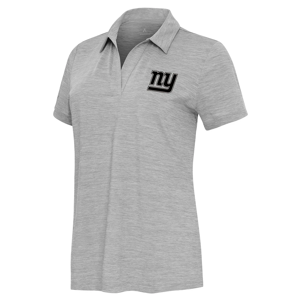 Women's Antigua Heather Gray New York Giants Layout V-Neck Polo