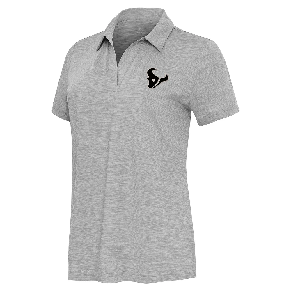 Women's Antigua Heather Gray Houston Texans Layout V-Neck Polo