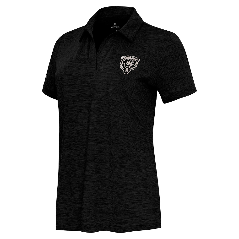 Women's Antigua Heather Black Chicago Bears Layout V-Neck Polo
