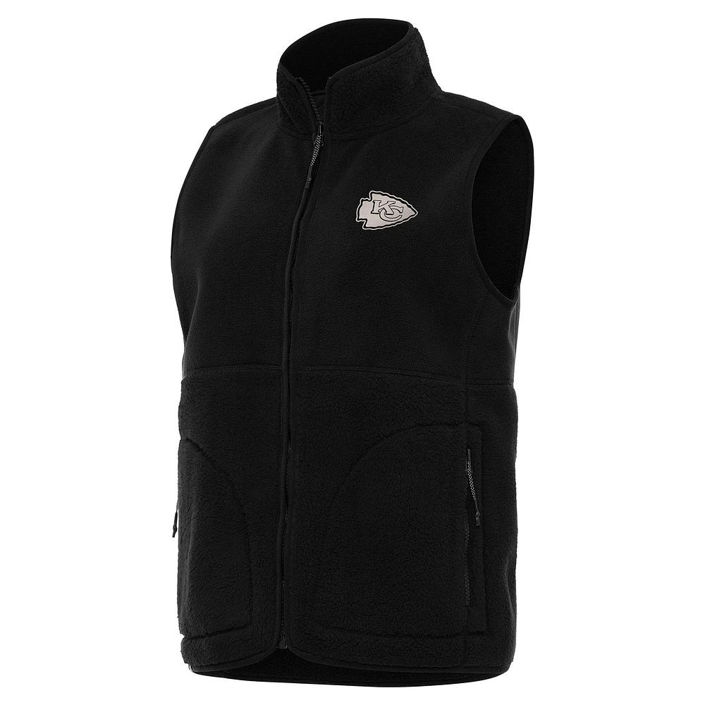 Women's Antigua Black Kansas City Chiefs Nostalgic Full-Zip Vest