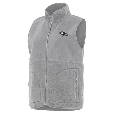 Women's Antigua Gray Baltimore Ravens Nostalgic Full-Zip Vest