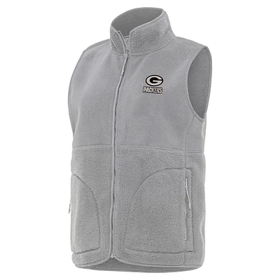 Women's Antigua Gray Green Bay Packers Nostalgic Full-Zip Vest
