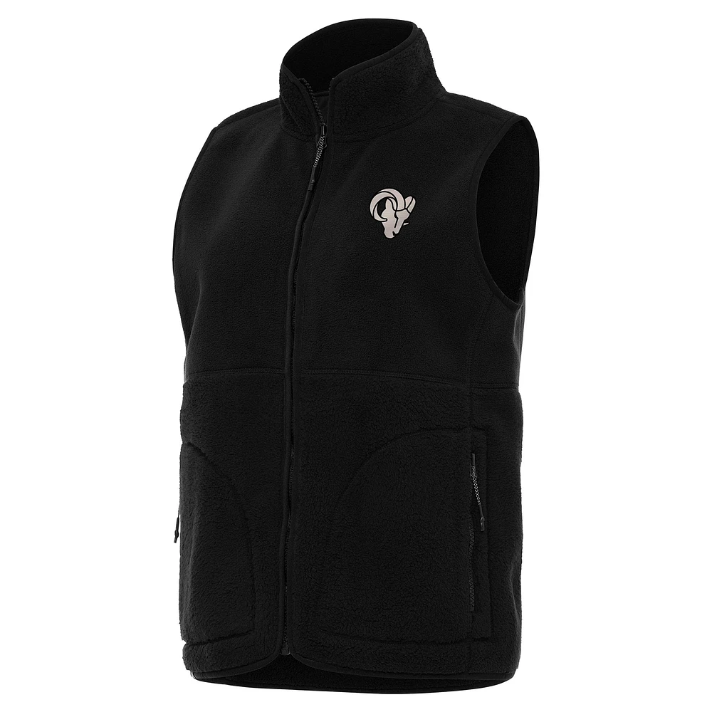 Women's Antigua Black Los Angeles Rams Nostalgic Full-Zip Vest