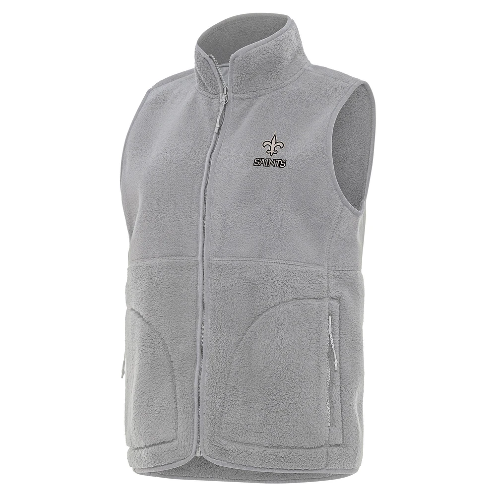 Women's Antigua Gray New Orleans Saints Nostalgic Full-Zip Vest
