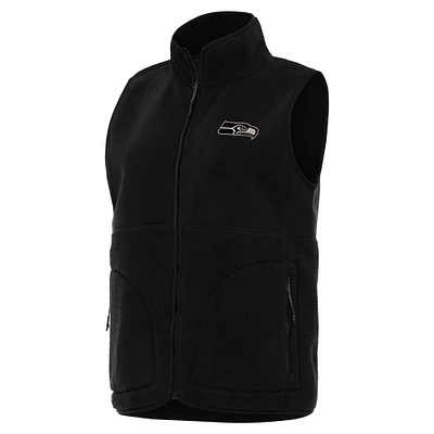 Women's Antigua Black Seattle Seahawks Nostalgic Full-Zip Vest