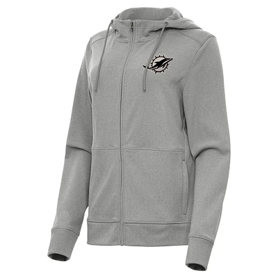 Women's Antigua Heather Miami Dolphins Seeker Full-Zip Hoodie Jacket