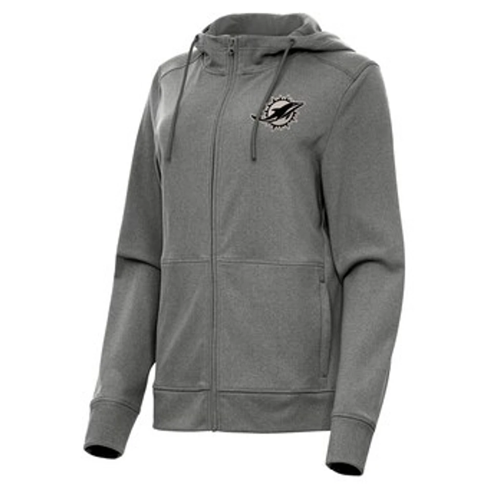 Women's Antigua Heather Miami Dolphins Seeker Full-Zip Hoodie Jacket