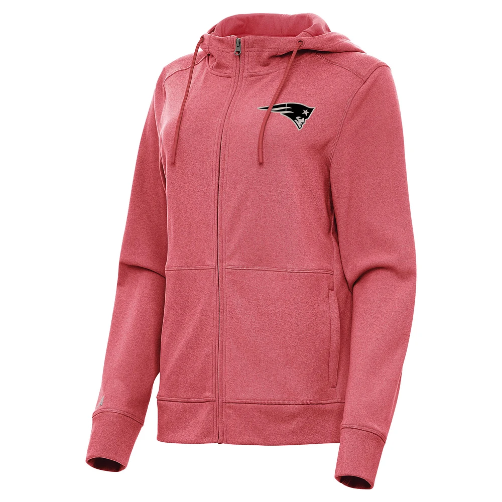 Women's Antigua Heather Red New England Patriots Seeker Full-Zip Hoodie Jacket