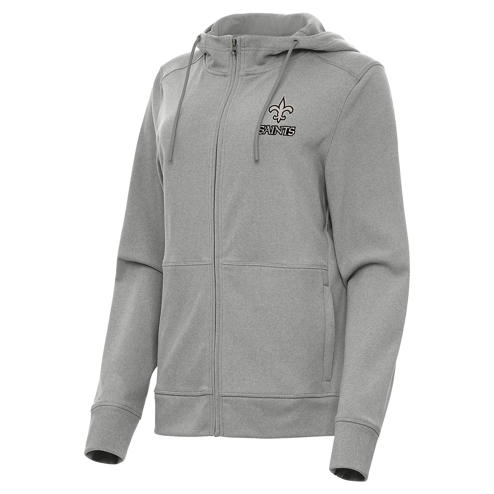 Women's Antigua Heather New Orleans Saints Seeker Full-Zip Hoodie Jacket