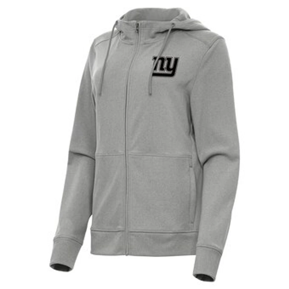 Women's Antigua Heather Gray New York Giants Seeker Full-Zip Hoodie Jacket
