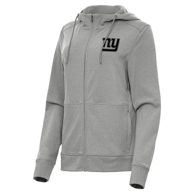 Women's Antigua Heather Gray New York Giants Seeker Full-Zip Hoodie Jacket