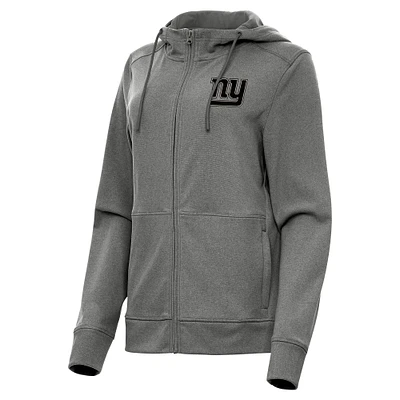 Women's Antigua Heather Black New York Giants Seeker Full-Zip Hoodie Jacket