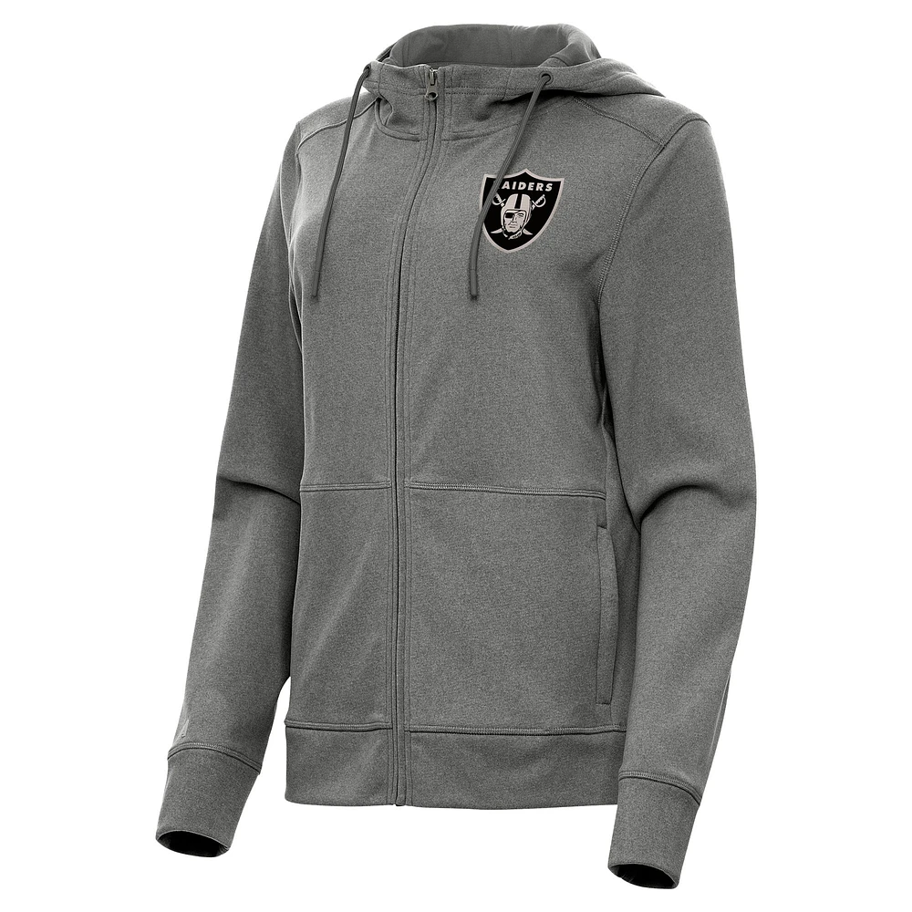 Women's Antigua Heather Black Las Vegas Raiders Seeker Full-Zip Hoodie Jacket