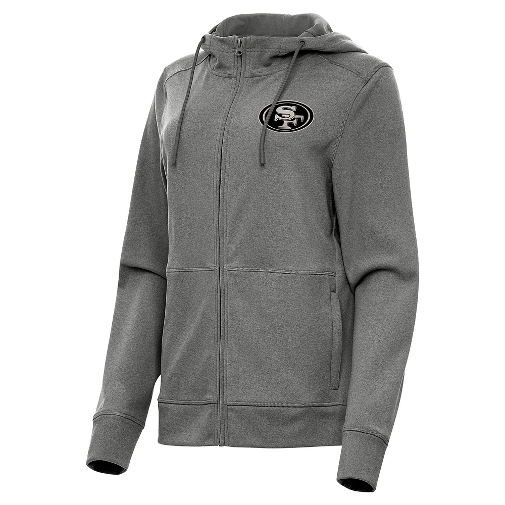 Women's Antigua Heather Black San Francisco 49ers Seeker Full-Zip Hoodie Jacket