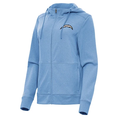 Women's Antigua  Heather Powder Blue Los Angeles Chargers Seeker Full-Zip Hoodie Jacket