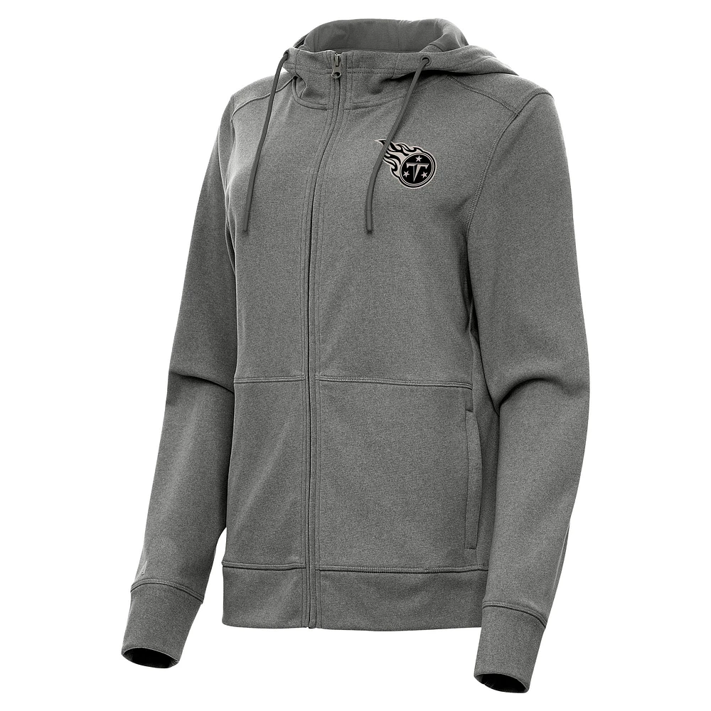 Women's Antigua Heather Black Tennessee Titans Seeker Full-Zip Hoodie Jacket