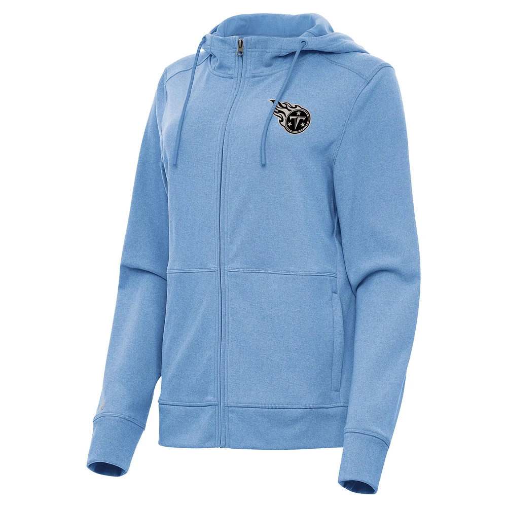 Women's Antigua Heather Powder Blue Tennessee Titans Seeker Full-Zip Hoodie Jacket
