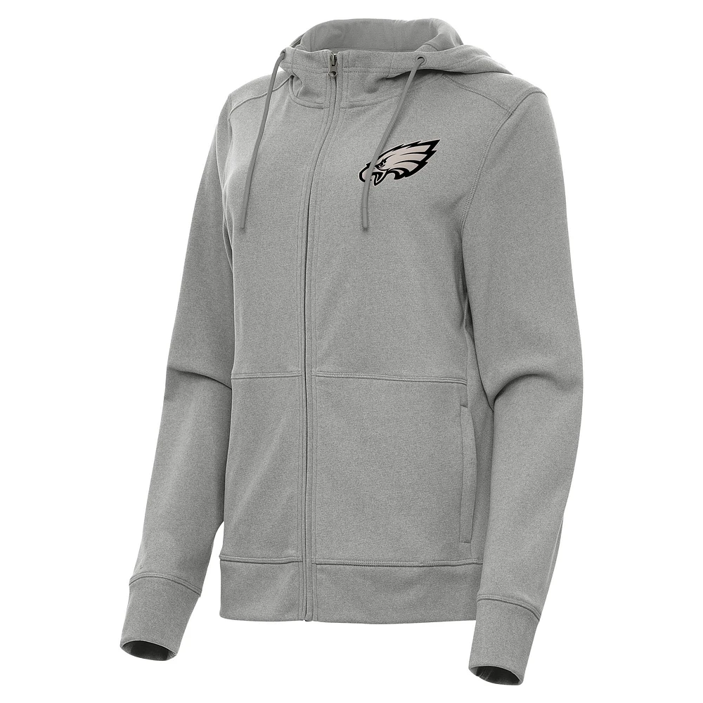 Women's Antigua Heather Philadelphia Eagles Seeker Full-Zip Hoodie Jacket
