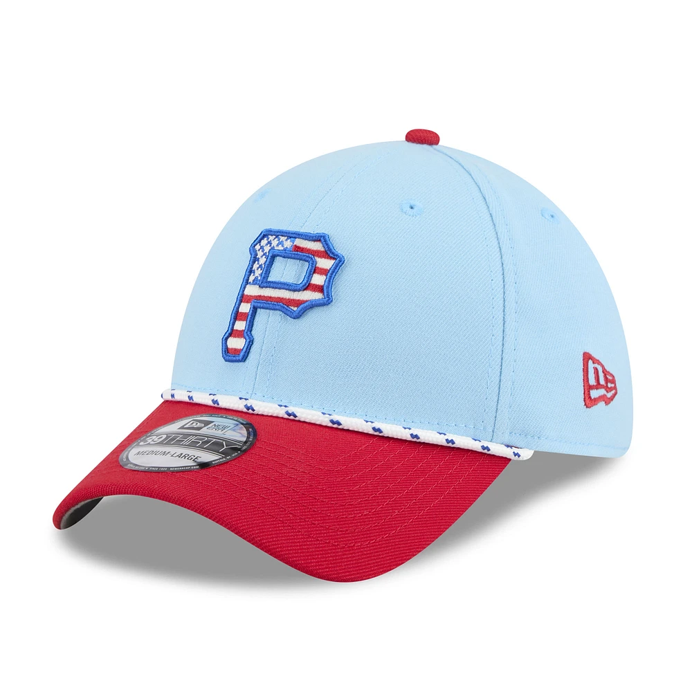 Men's New Era Light Blue/Red Pittsburgh Pirates 2025 Fourth of July 39THIRTY Flex Hat