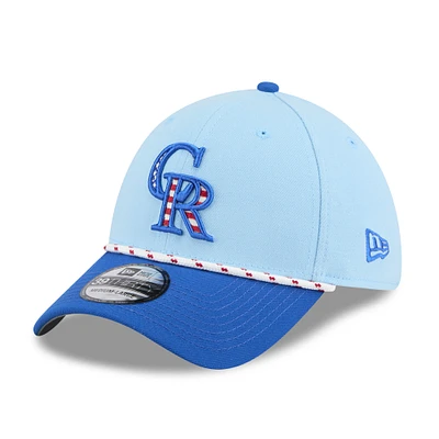 Men's New Era Light Blue/Blue Colorado Rockies 2025 Fourth of July 39THIRTY Flex Hat