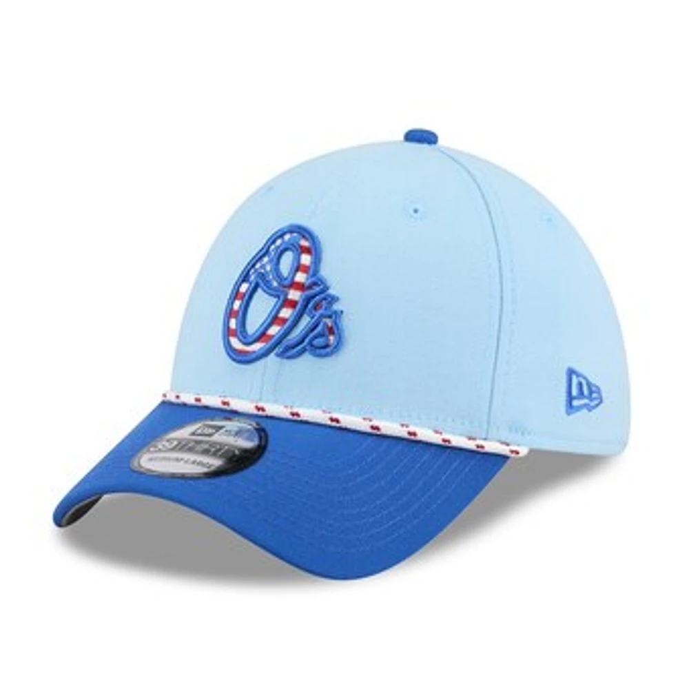 Men's New Era Light Blue/Blue Baltimore Orioles 2025 Fourth of July 39THIRTY Flex Hat