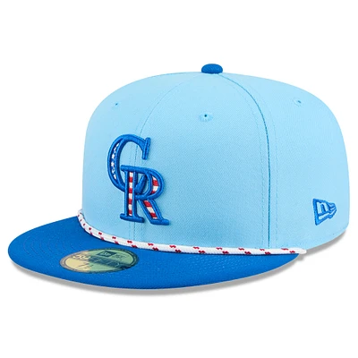 Men's New Era Light Blue/Blue Colorado Rockies 2025 Fourth of July 59FIFTY Fitted Hat