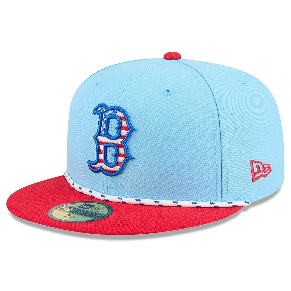 Men's New Era Light Blue/Red Boston Red Sox 2025 Fourth of July 59FIFTY Fitted Hat
