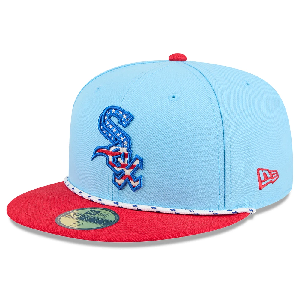 Men's New Era Light Blue/Red Chicago White Sox 2025 Fourth of July 59FIFTY Fitted Hat