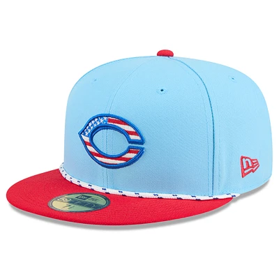 Men's New Era Light Blue/Red Cincinnati Reds 2025 Fourth of July 59FIFTY Fitted Hat