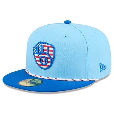 Men's New Era Light Blue/Blue Milwaukee Brewers 2025 Fourth of July 59FIFTY Fitted Hat