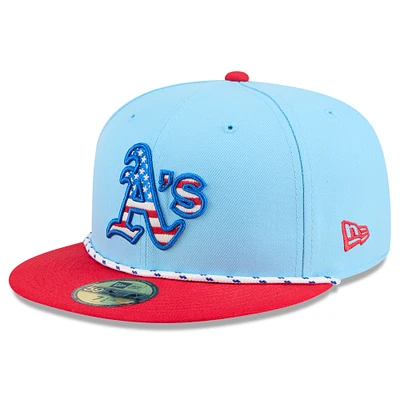 Men's New Era Light Blue/Red Athletics 2025 Fourth of July 59FIFTY Fitted Hat
