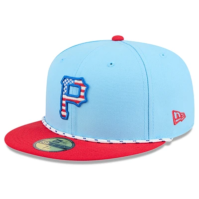 Men's New Era Light Blue/Red Pittsburgh Pirates 2025 Fourth of July 59FIFTY Fitted Hat