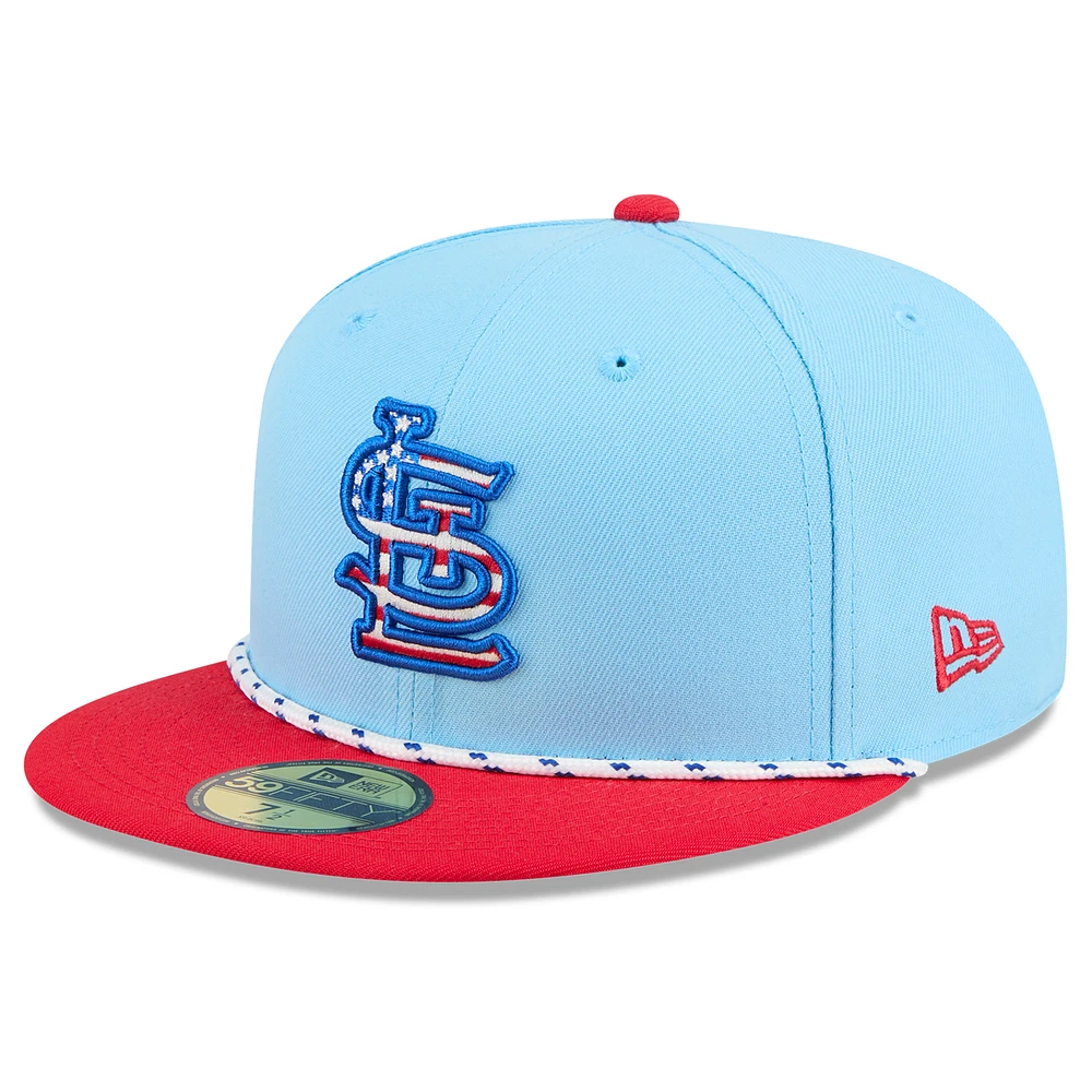 Men's New Era Light Blue/Red St. Louis Cardinals 2025 Fourth of July 59FIFTY Fitted Hat