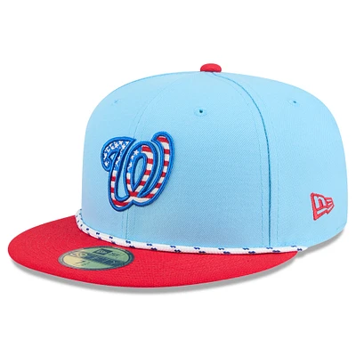 Men's New Era Light Blue/Red Washington Nationals 2025 Fourth of July 59FIFTY Fitted Hat