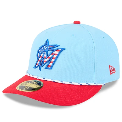Men's New Era Light Blue/Red Miami Marlins 2025 Fourth of July Low Profile 59FIFTY Fitted Hat