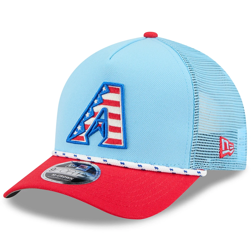 Men's New Era Light Blue/Red Arizona Diamondbacks 2025 Fourth of July 9FORTY A-Frame M-Crown Adjustable Trucker Hat